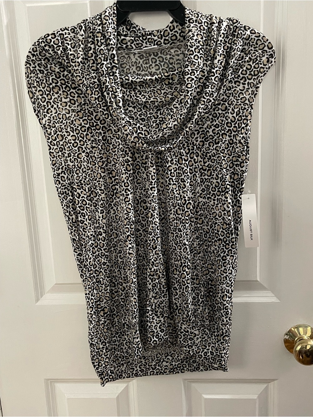august silk Black and White Cheetah/Leopard Print Cowl Neck Blouse